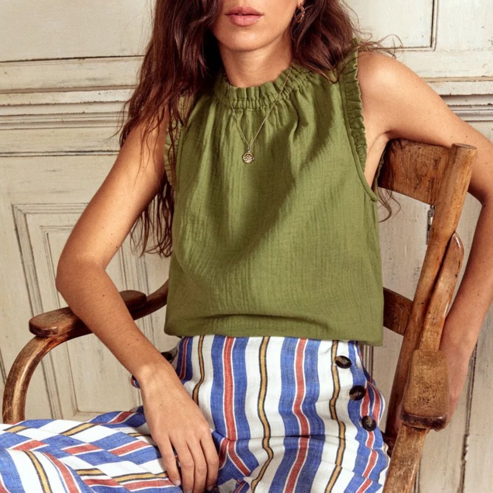 Boden Sophie Ruffle Double Cloth Top green 12
